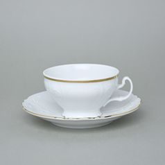 Tea cup and saucer 205 ml / 16 cm, Thun 1794 Carlsbad porcelain, BERNADOTTE gold line