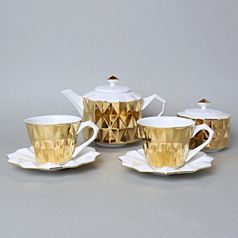Souprava čajová / kávová s cukřenkou, pro 2 osoby, Diamond Gold, porcelán Goldfinger