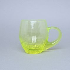 Sklenice ČTVEREČEK s uchem (uranové sklo), 500 ml, Sklárna Janov