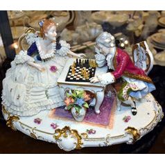 Chess players (Madam with lace) 30 x 20 cm, Kurt Steiner, Porcelain Figures Unterweissbacher