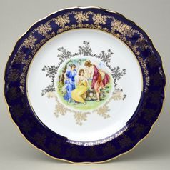 Dish round flat 31 cm (club plate), The Three Graces + gold + COBALT, Queen's crown porcelain