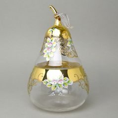 Křišťálová dóza "Hruška" kulatá, v. 28 cm velká, zlato + smalt, Bohemia