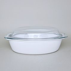 Baking bowl with glass lid, Oval, 33,5 x 21 cm, Thun 1794, Carlsbad Porcelain