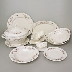 Dining set for 6 pers., Thun 1794 Carlsbad porcelain, BERNADOTTE ivory + flowers