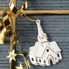 Christmas decoration Church 8 cm, biscuit china, Unterweissbacher Werkstätten für Porzellankunst