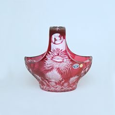 Crystal basket cut, thistle decor RUBY, 205 mm, Crystalite BOHEMIA