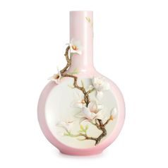 MAGNOLIA FLOWER DESIGN SCULPTURED PORCELAIN large vase 41,9 cm, FRANZ porcelain