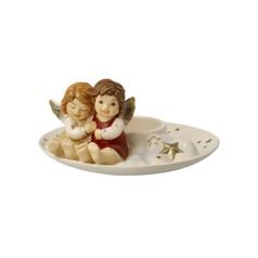 Candle holder Cozy Evening (2 small angels) 13 / 12 / 6,5 cm, stoneware, Goebel