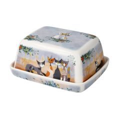 Máslenka Tempi felici 14 / 11,5 / 6 cm, jemný kostní porcelán, Kočky Goebel R. Wachtmeister
