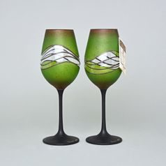 Studio Miracle: Wine Glasses Green-Brown, 2 pcs. 250 ml, Hand-decorated by Vlasta Voborníková