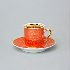 Šálek 100 ml mocca a podšálek 10,5 cm Sabina, vnitřní zlacení, tmavě oranžový, Leander Loučky