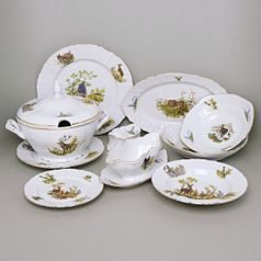 Dining set for 6 persons, Thun 1794 Carlsbad porcelain, BERNADOTTE hunting