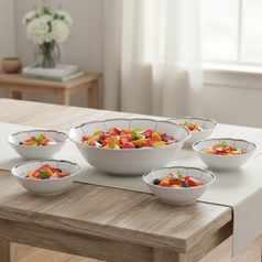 Plate set for 6 persons, Thun 1794 Carlsbad porcelain, MENUET platina