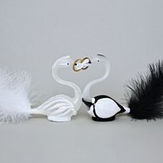 Vánoční skleněné labutě 16 cm, Svatební pár s prstýnky, České vánoční ozdoby KOULIER