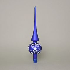 Cibuláková vánoční skleněná špička na stromeček 28,5 cm, matná modrá, česká ruční práce