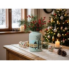 Skleněná váza 18 cm s ilustrací Josefa Lady "Stavíme sněhuláka", Glassor