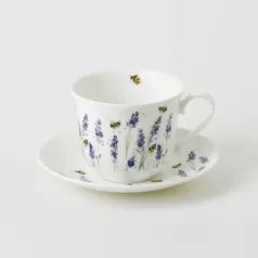 Bees with Lavender: Cup 420 ml + saucer 17 cm breakfast, Roy Kirkham fine bone china