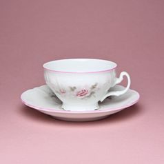 Pink line: Tea cup and saucer 205 ml / 15,5 cm, Thun 1794 Carlsbad porcelain, BERNADOTTE roses
