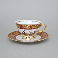 Tea cup 200 ml + saucer, Hunting - Ruby red, Carlsbad
