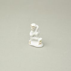 Opička na větvi 5,3 cm, Bílá + zlato, Porcelánové figurky Duchcov