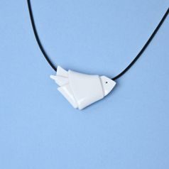 Náhrdelník: Uzlík (Ptáček), černé lanko, Porcelánové šperky Ateliér Mallys