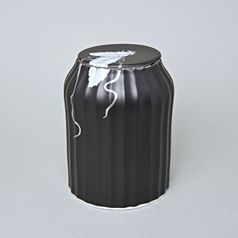 Jar / Urn "Dora" with a Feather and Platinum Ribbon 16 x 12 cm, Black + Platinum, Royal Dux Bohemia
