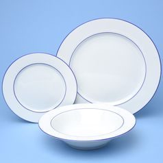 Plate set for 6 pers. with deeper deep plate, Nina blue stripes, Thun 1794, karlovarský porcelán
