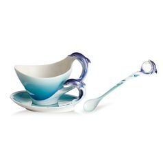 Dolphin design sculptured porcelain cup/saucer set, FRANZ Porcelain