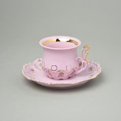 Šálek 120 ml a podšálek 14 cm kávový, hladký okraj, Lenka 247, Růžový porcelán z Chodova