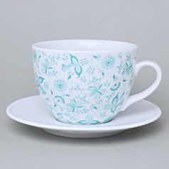 Šálek 480 ml široký a podšálek 17 cm Milada, Fragmenty cibuláku, zelený, Český porcelán a.s.