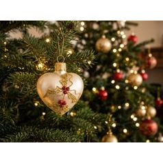Vánoční skleněná ozdoba - srdce, ŠAMPAŇ, České ozdoby MIJA
