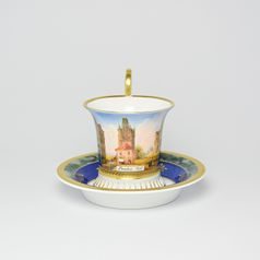 Cup and Saucer Johan, Prague 1848, 200 ml, Gold Etching, hand-painted by Roman Široký, Haas a Czjzek Porcelain
