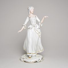 Lady Rococo 12 x 7 x 25 cm, white + gold, Porcelain Figures Duchcov