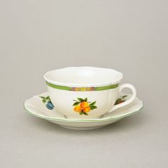 Šálek a podšálek C/1 plus ZC1 (zrcadlový podšálek) 0,20 l / 15,5 cm na čaj, slonová kost s dekorací ovoce, Český porcelán a.s.