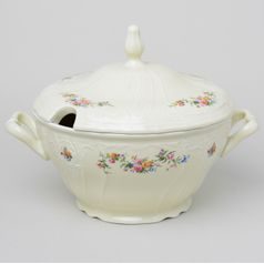 Soup tureen 2,5 l, Thun 1794 Carlsbad porcelain, BERNADOTTE ivory + flowers