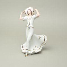 Dáma s kloboukem 16 x 11 x 23 cm, bílá + zlato, Porcelánové figurky Duchcov (2.j.)