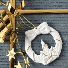 Christmas decoration Candle in a wreath 7 cm, biscuit china, Unterweissbacher Werkstätten für Porzellankunst