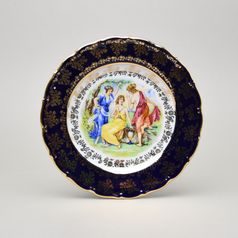 Talíř dezertní 21 cm, Tři Grácie, zlatý listr + kobalt, Queens porcelán