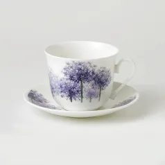 Česneky: Šálek 420 ml a podšálek snídaňový, anglický kostní porcelán Roy Kirkham