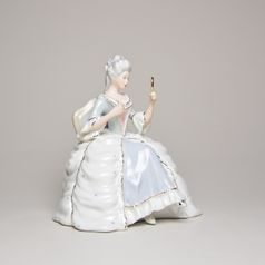 Lady sitting with mirror rococo 12 x 14 x 15 cm, Porcelain Figures Duchcov