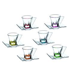 Set of 6 Cups and Saucers Espresso, 70 ml, Fusion Colour, RCR Cristalleria Italiana