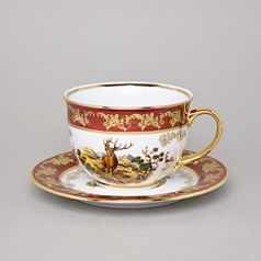 Olga: Cup 400 ml breakfast and saucer 19 cm, hunting ruby red, porcelain Bohemia