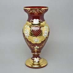 Vase 35 cm, RUBY RED glass, gold + enamel, Nový Bor glass