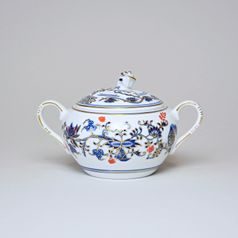 Sugar bowl with handles 0,30 l, Original Blue Onion Pattern + gold + ruby red