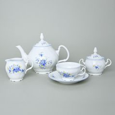 Čajová souprava pro 6 osob, Thun 1794, karlovarský porcelán, BERNADOTTE pomněnka