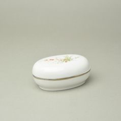 Dóza ovalná 12 x 8 cm, Bílá + platina + dekor, Porcelán Duchcov