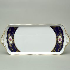 440: Platter 38 x 17 cm, Sonáta, cobalt + roses + gold, Leander Loučky