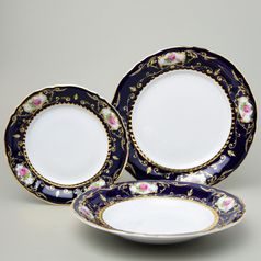 440: Plate set for 6 persons, Sonata, cobalt blue  plus  rose, Leander 1907