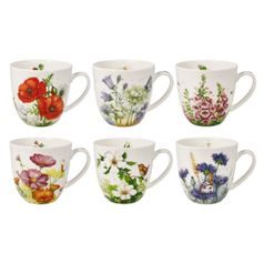 Set of 6 floral cups 500ml, Fine Bone China, Goebel