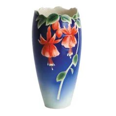 LADY'S EARDROPS DESIGN SCULPTURED PORCELAIN FLOWER VASE 9-1/2"H, Fuchsia, FRANZ porcelain